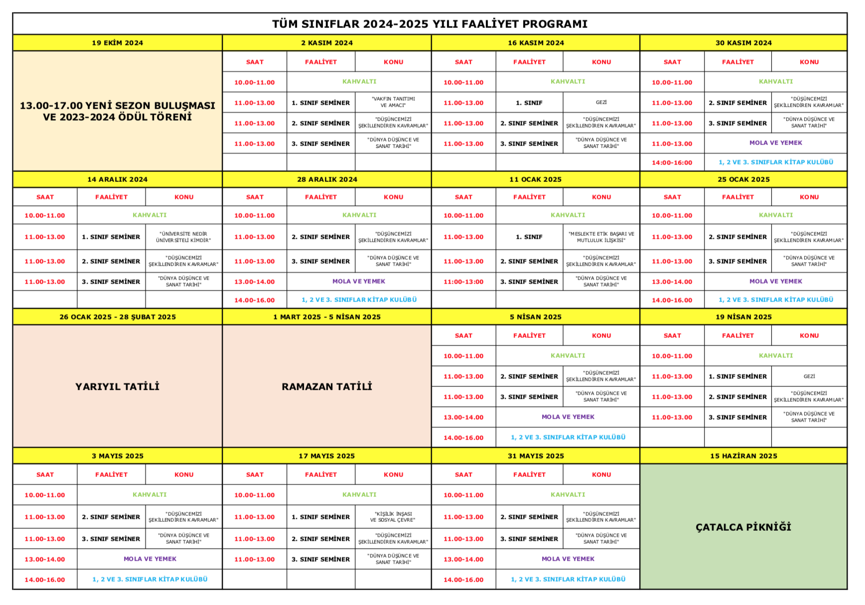 2024-2025 YILI SEMİNER PROGRAMI